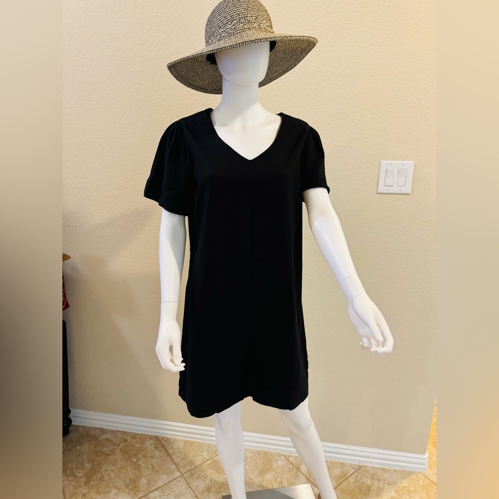 Nicole Miller Black Linen Mini Dress Short Sleeve